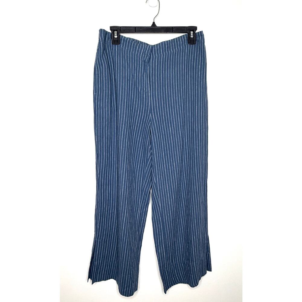 Nic + Zoe Linen Blend Wide Leg Ankle Cropped Pant Sz 10 Pinstripe Beach Boho